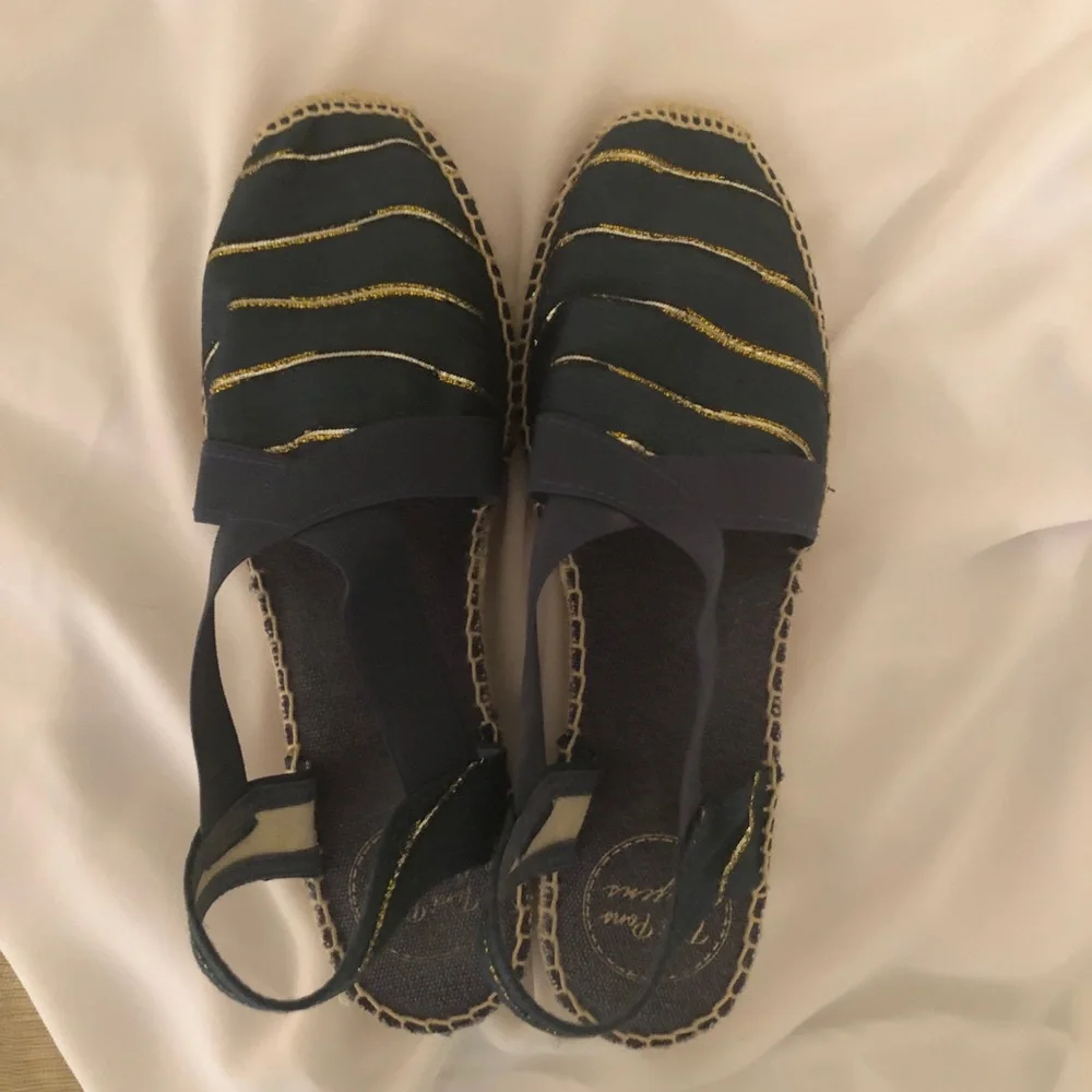 Women's Navy Blue Espadrille Slingback with Gold Accent